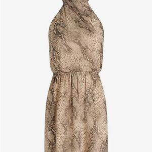 Snakeskin Draped Halter Sleeveless Mini Dress